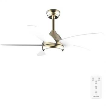 Ventilador de Techo Cecotec EnergySilence Aero 4200 Gold&Whitewood con Luz LED, Mando a Distancia, Temporizador, 3 Velocidades y 5 Aspas - 53W, Diámetro