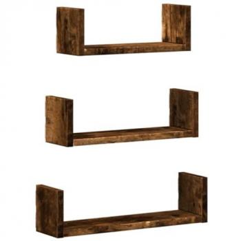 Estante de Pared Flotante 3 Unidades Madera de Ingeniería Roble Ahumado