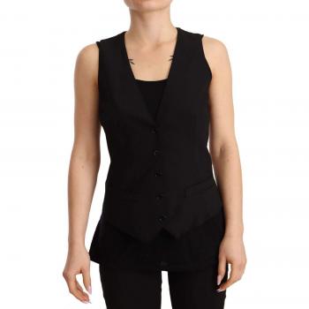Dolce & Gabbana Black Button Down Sleeveless Vest Wool Top - IT40|S