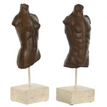 Figura Decorativa Home ESPRIT Blanco Marrón Claro Busto 9,5 x 8 x 31 cm (2 Unidades)