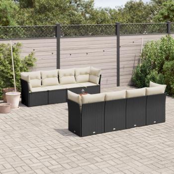 9-Piece Black Poly Rattan Garden Sofa Set with Cushions