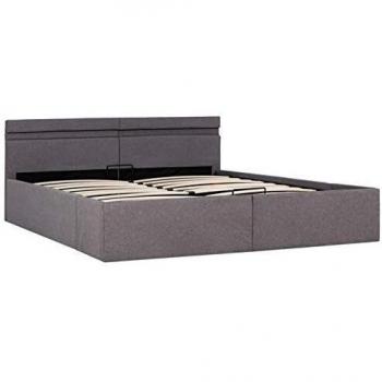 vidaXL Cama canapé hidráulica almacenaje LED tela gris topo 180x200 cm