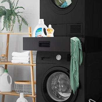 Bastidor Intermedio Universal de Acero Negro con Cajón Extraíble para Lavadora y Secadora 60,5x54 cm