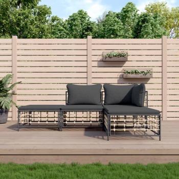 4-Piece Anthracite Poly Rattan Garden Lounge Set with Cushions