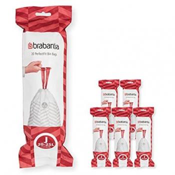 Brabantia PerfectFit Trash Bags (Code J) 20-25L - 120 Pack, Thick Plastic with Drawstring Handles