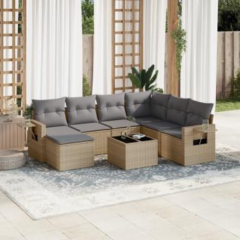 Juego de Sofás de Jardín con Cojines Beige 8 Pzas Ratán PE, Asientos con Respaldos, Sofás Modulares, Muebles para Patio Terraza