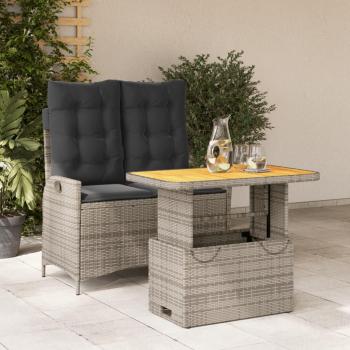 2-Piece Grey Poly Rattan Garden Dining Set with Cushions