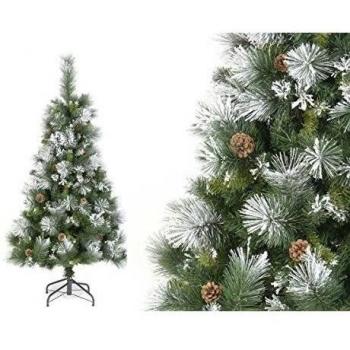 Árbol de Navidad artificial VERDE Nevado con copos de nieve BLANCOS y piñones de pino - Altura 1m80 - 609 Ramas