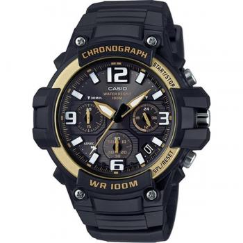 Reloj Casio MCW-100H-9A2VDF con correa de caucho negra y detalles en color cobre