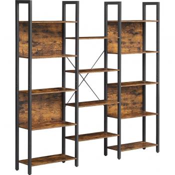 Estantería industrial de 6 niveles, librería de almacenamiento y separador para habitación, ideal para salón, estudio, balcón y cocina, color marrón rústico y negro