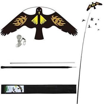 Laptony espantapájaros Cometa voladora Cultivos Protector de Aves halcón Cometa voladora para el jardín y la Granja Cometa con Poste telescópico de 4 m