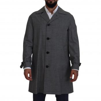 Dolce & Gabbana Gray Wool Plaid Long Trench Coat Jacket - IT48 | M