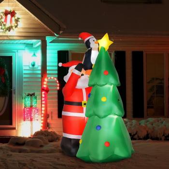 ?rbol de Navidad Inflable 184 cm con Luces LED y Papá Noel