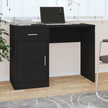 Escritorio con cajón y armario de madera en color negro de 100x40x73 cm