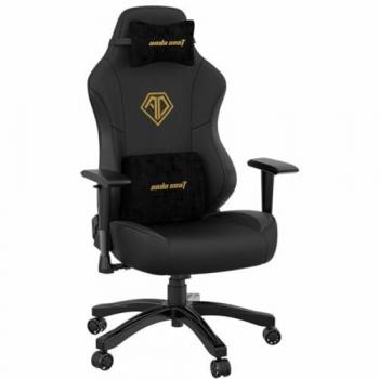 Silla Gaming AndaSeat Phantom Pro - Color negro y dorado, material de cuero PVC, diseño ergonómico, soporte lumbar ajustable, reposabrazos 3D, base de metal resistente, ruedas de alta calidad para movilidad