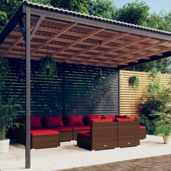 9-Piece Brown Poly Rattan Garden Lounge Set with Cushions