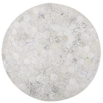 Alfombra Redonda de Piel de Vacuno Patchwork Plateada y Beige Ø 140 cm Bozkoy