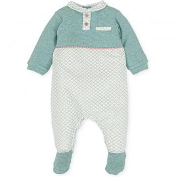 Tutto Piccolo - Pelele largo con pie de bebé niño verde cintura ajustable y botones decorativos