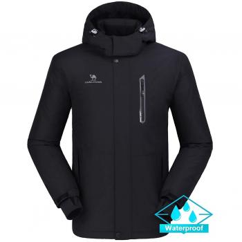 CAMEL CROWN Chaqueta Impermeable con Capucha para Hombre, A Prueba de Viento Chaqueta de Esquí con Forro Polar, Jacket Invierno para Montaña Cámping Viajes Snowboard Deportes Múltiples Bolsillos