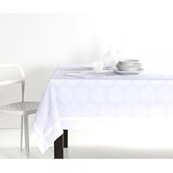 ES-TELA - Mantel jacquard con aplique GIJÓN color Blanco óptico - 155x200 cm. - Incluye servilletas - 50% Algodón / 50% Poliéster
