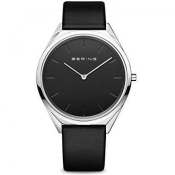 Bering Ultra Slim Black Leather Strap Unisex Watch 39mm 17039-402