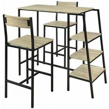 SoBuy Juego de 3 Piezas Comedor Mesa y Taburetes, Set de 2 Taburetes y 1 Mesa Estilo Industrial, Color Marrón