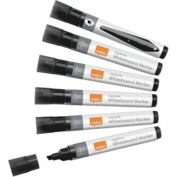 Marcadores para pizarra blanca Nobo - Paquete de 10 - Punta Biselada 4mm - Tinta Líquida - Color Negro