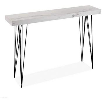 Mueble Recibidor Estrecho Versa, Mesa Consola para Entrada o Pasillo, Medidas (Al x L x An) 80 x 25 x 110 cm, Material: Madera y Metal, Color: Gris y Blanco