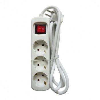 Regleta de Enchufes 3 Tomas con Interruptor y Cable de 3 Metros, Protección Infantil, Color Blanco, Sección del Cable 3x1.5mm²