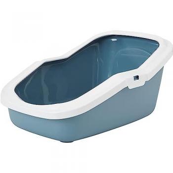 Arenero de plástico azul para gatos, aseo alto, extra alto, protección libre de arena
