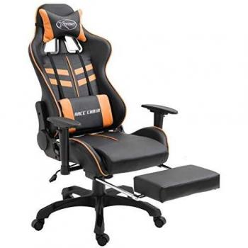 vidaXL Silla Gaming de Escritorio PU con Reposapiés Asientos Mobiliario Oficina Consolas Video Juego Casa Hogar Dormitorio Habitación Sofá Naranja