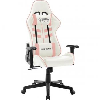 Silla de gaming Día y Noche en cuero sintético blanco y rosa