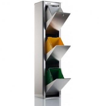 DON HIERRO - Cubo de basura y reciclaje CUBEK en acero Inoxidable. 3 compartimentos de 20 litros