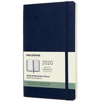 Moleskine - Agenda Semanal de 12 Meses 2020, Tapa Blanda y Goma Elástica, Tamaño Grande 13 x 21 cm, 144 Páginas, Azul Zafiro