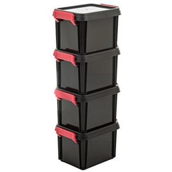 Caja de almacenamiento plástica apilable IRIS OHYAMA, lote de 4, 2L, negra con clips de cierre - MBX-2