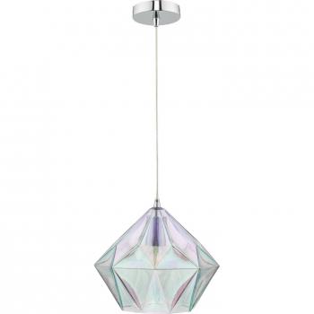 Lámpara colgante Gaia de cristal iridizado con cromo brillo, 1 bombilla, diámetro de 27 cm
