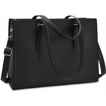 Bolso Mujer Bolsos Bandolera para Ordenador Portátil 15.6 Pulgadas Impermeable Bolsos de Mujer Cuero PU Universidad Shopper Bolsa Tote Negro