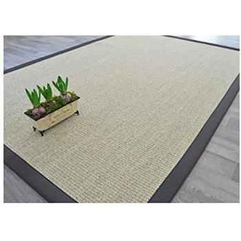 Alfombra de Sisal Quintana Blanqueada con Trenza de Algodón Antracita - 140 x 200 cm