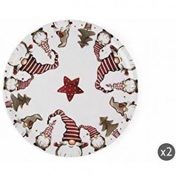 Excelsa Gnomo Christmas - Juego de 2 platos para panettone, porcelana