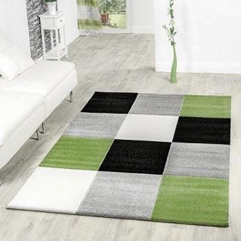 Designer Alfombra Precio valor Lugo Modern con patrón de cuadros verde gris negro Crema, 160 x 230 cm