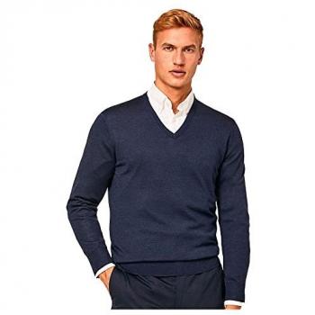 Jersey de hombre cuello pico merino y seda azul marino 3XL