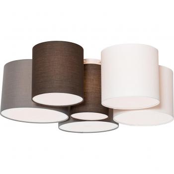 Plafón textil moderno blanco, gris y marrón de 6 luces - Multidrum