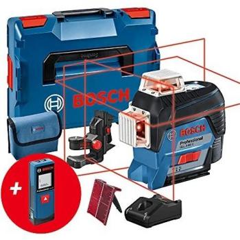 Bosch Professional Nivel Láser GLL 3-80 C, Medidor de Distancias GLM 20, 1 Batería de 12 V, Láser Rojo, con Función de Aplicación, Alcance Hasta 30 m, En L-BOXX, Amazon Exclusive Set