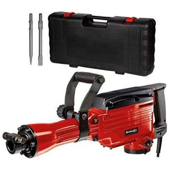 Einhell Martillo demoledor con cable - TC-DH 43. 1600 W, potencia de impacto 43 J, mandril hexagonal SDS, mango adicional ajustable en 180°, incl. Cincel puntiagudo y plano. Incluye maletín, Rojo