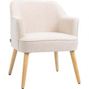 Butaca de Salón Moderna Tapizada en Lino con Patas de Madera
