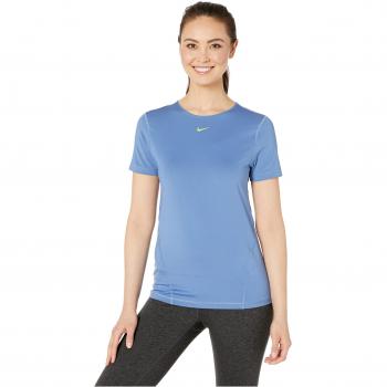 Nike W NP Top SS All Over Mesh Camiseta, Mujer, Indigo Storm/Cyber, XL