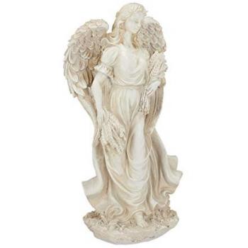 Estatua de Ángel de Jardín, Figura Decorativa Resistente a la Intemperie y Heladas, Interior y Exterior, Poliresina Color Crema