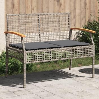 Banco de jardín Polyrattan y madera de acacia con cojín gris