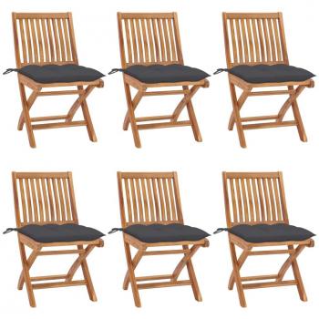 Folding Garden Chairs with Cushions - Set of 6 - Solid Teak Wood