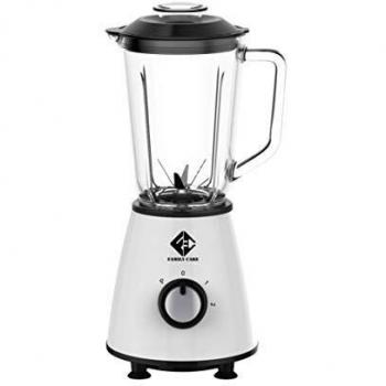 Family Care Batidora de Vaso de 800 W, Jarra de Cristal 1L, Cuchilla 6 Hojas Acero Inoxidable Desmontables, 4 Velocidades Incluida Turbo, Color Blanco